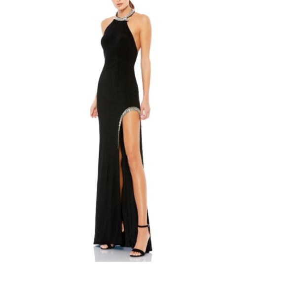 MAC DUGGAL ~ High Slit Halter Gown W/Rhinestone Accents IEENA PROM FAST SHIP!